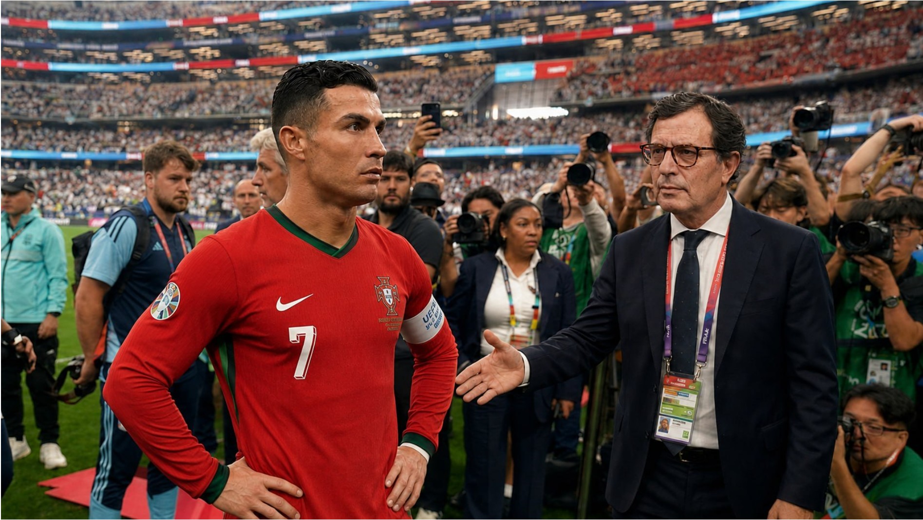 Ronaldo passa por Castro Almeida após o apito final em Dallas